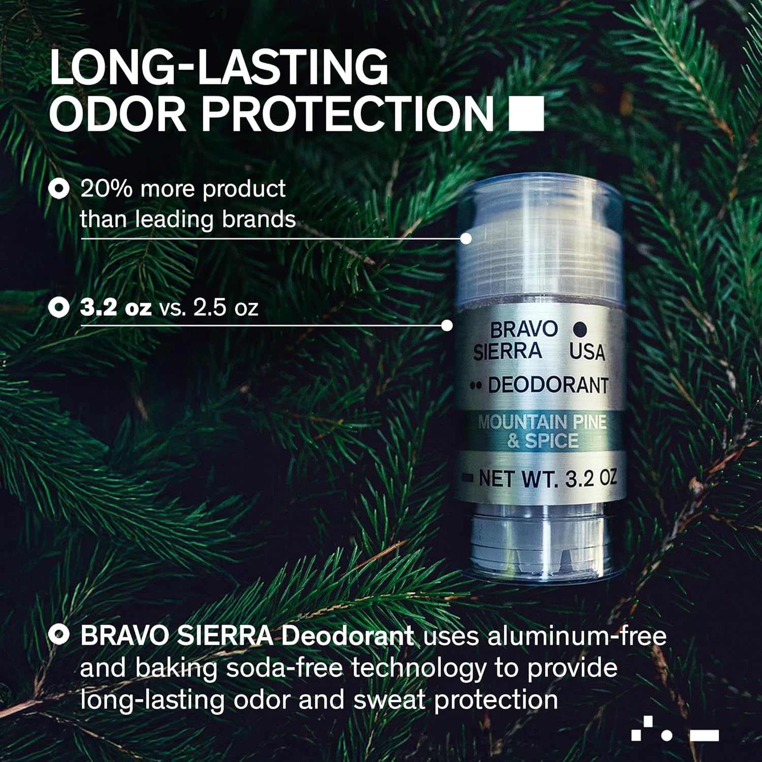 Aluminum-Free Deodorant for Men by Bravo Sierra, 2-Pack - Contains Natural Ingredients - Long Lasting All-Day Odor and Sweat Protection - Mountain Pine & Spice - Paraben-Free, Vegan & Cruelty-Free - Image 2