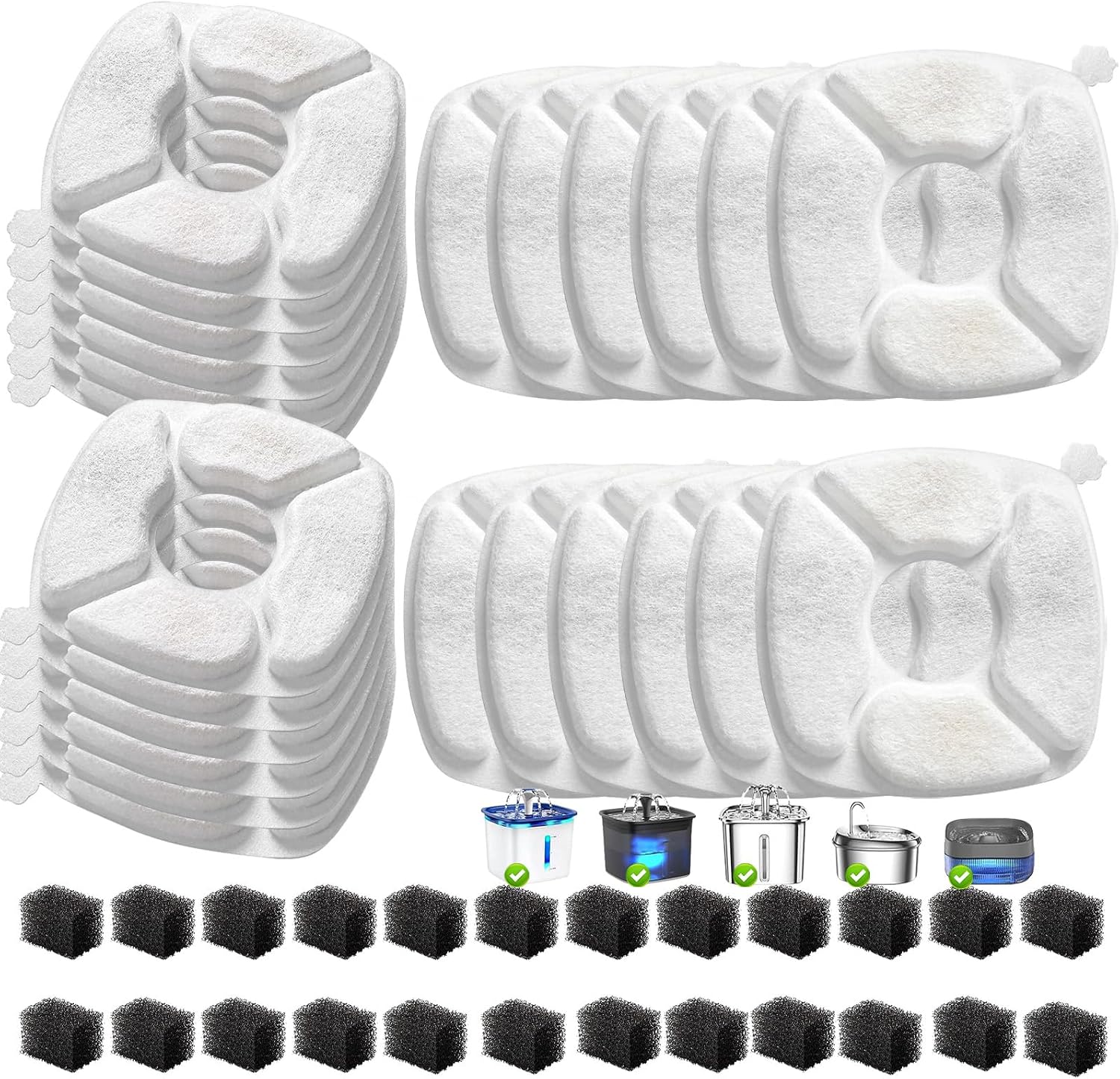 48 Pcs Cat Water Fountain Replacement Filters-24 Pack Cat Fountain Filters with 24 Pack Sponges, Enhanced Compatibility Pet Fountain Filter Fit for 95oz/2.8L 135oz/4L 67oz/2L Pet Drinking Fountain - Image 2