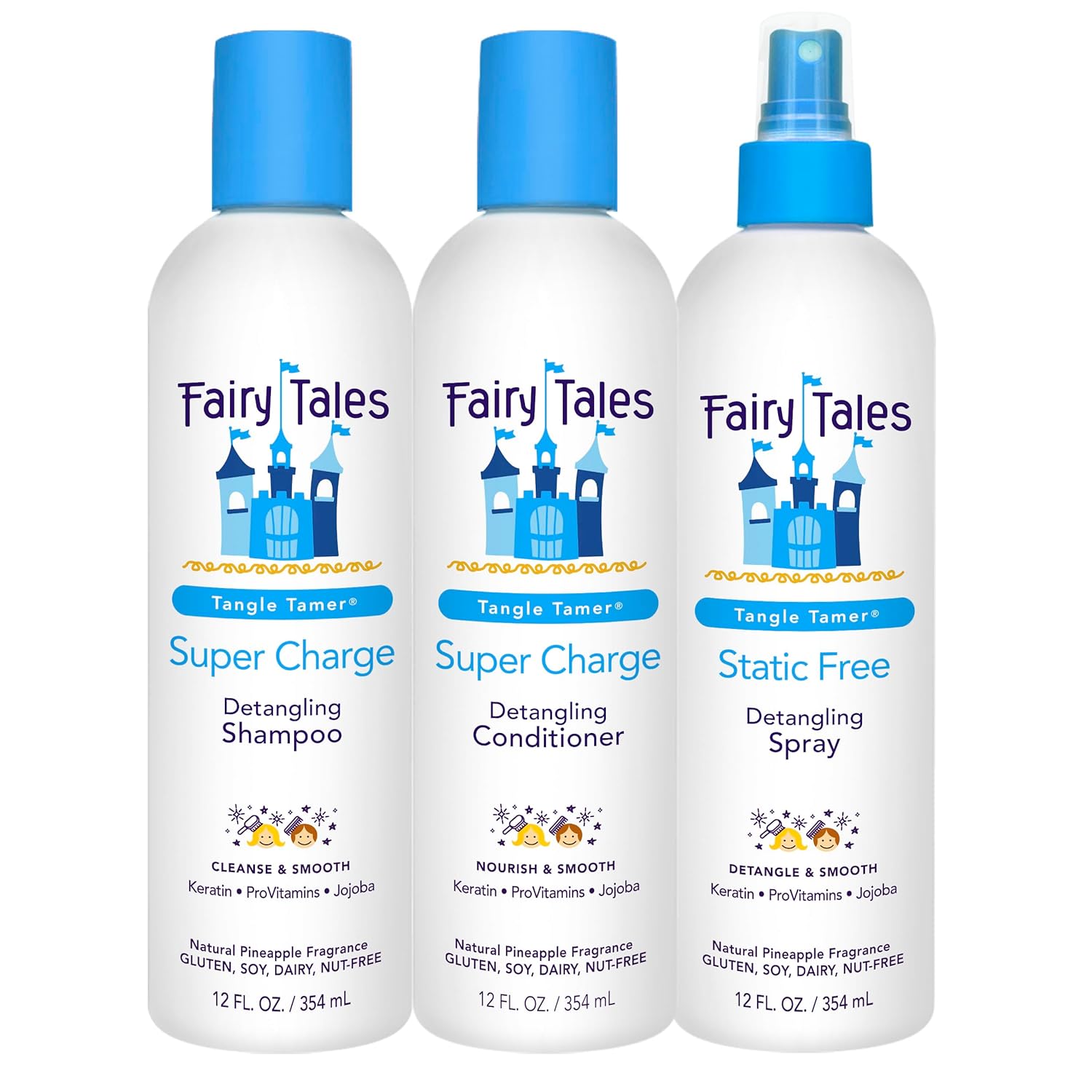 Fairy Tales Tangle Tamer Detangling Shampoo and Conditioner for Kids plus Detangling Spray - Ultra Moisturizing and Anti Frizz Protection - Paraben Free, Sulfate Free - 12 Oz (3 pack)