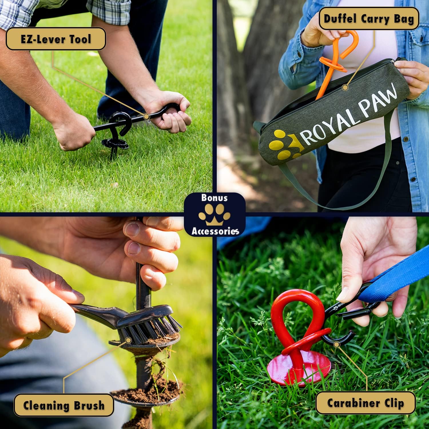 ROYAL-PAW Dog Tie Out Stake - for Large Dogs up to 210 lbs - Heavy Duty Dog Stake for Yard, Beach & Camping Outside - Best in Ground Anchor for a Dog Cable, Leash, Lead Tether (1, Midnight Black) - Image 3