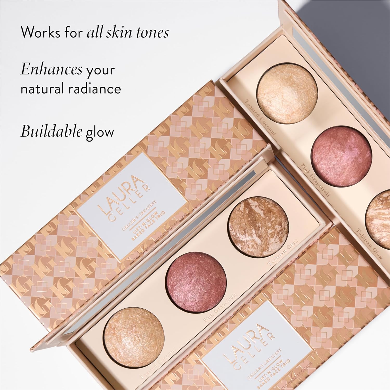 LAURA GELLER NEW YORK Geller's Greatest Lift-n-Glow Baked Trio Palette - Highlighter, Blush, Bronzer - All Skin Tones - Image 3