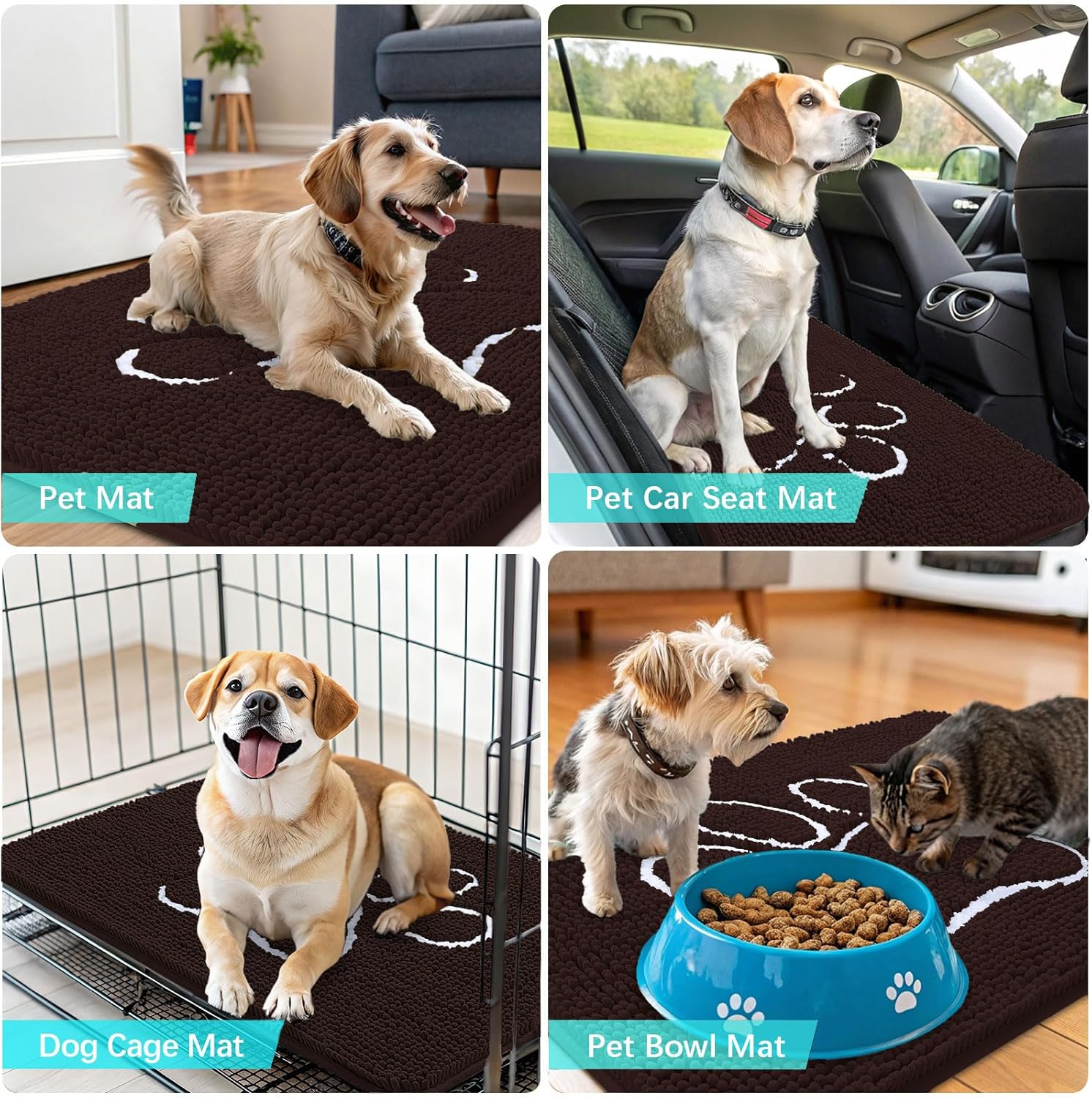 OLANLY Dog Door Mat for Muddy Paws 48x30, Paw Print Design, Absorbs Moisture and Dirt, Absorbent Non-Slip Washable Doormat, Quick Dry Chenille Mud Mat for Dogs, Entry Indoor Entryway Carpet, Brown - Image 2