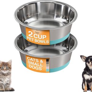 Neater Pet Brands Stainless Steel Dog Bowls with Non-Slip Rubber Bottom – 2 Cup (16 oz), Teal - Set of 2 Heavy Duty Metal Dog Bowls, Dishwasher Safe, Food or Water Bowl, Ideal for Small Dogs & Cats