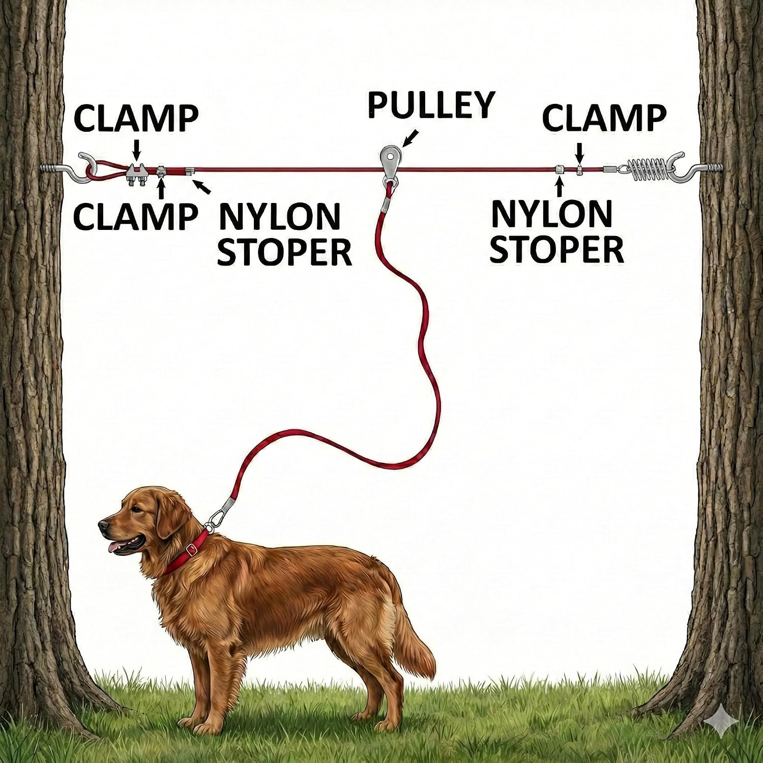 BV 60ft Aerial Pet Trolley System with 10ft Pulley Lead - Heavy Duty Dog Tie Out for Yard up to 125 lbs, Reflective Run Cable (Not a Leash, Bare End) - Image 3