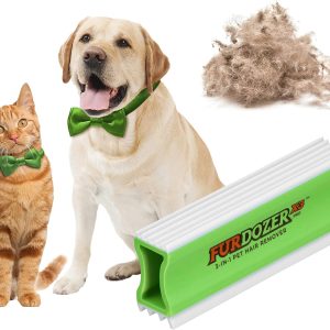 FurDozer Pet Hair Remover & Auto Detailing Tools - Cat & Dog Hair Remover for Carpets, Car Interiors, Couches, Bedding, & Pet Furniture (Green, X3 PRO - 5" Long)
