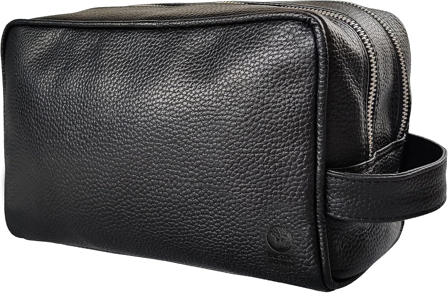 RUSTIC TOWN Full Grain Leather Travel Toiletry Bag - Cosmetic Makeup Kit Organizer (Medium, Black) - Image 3
