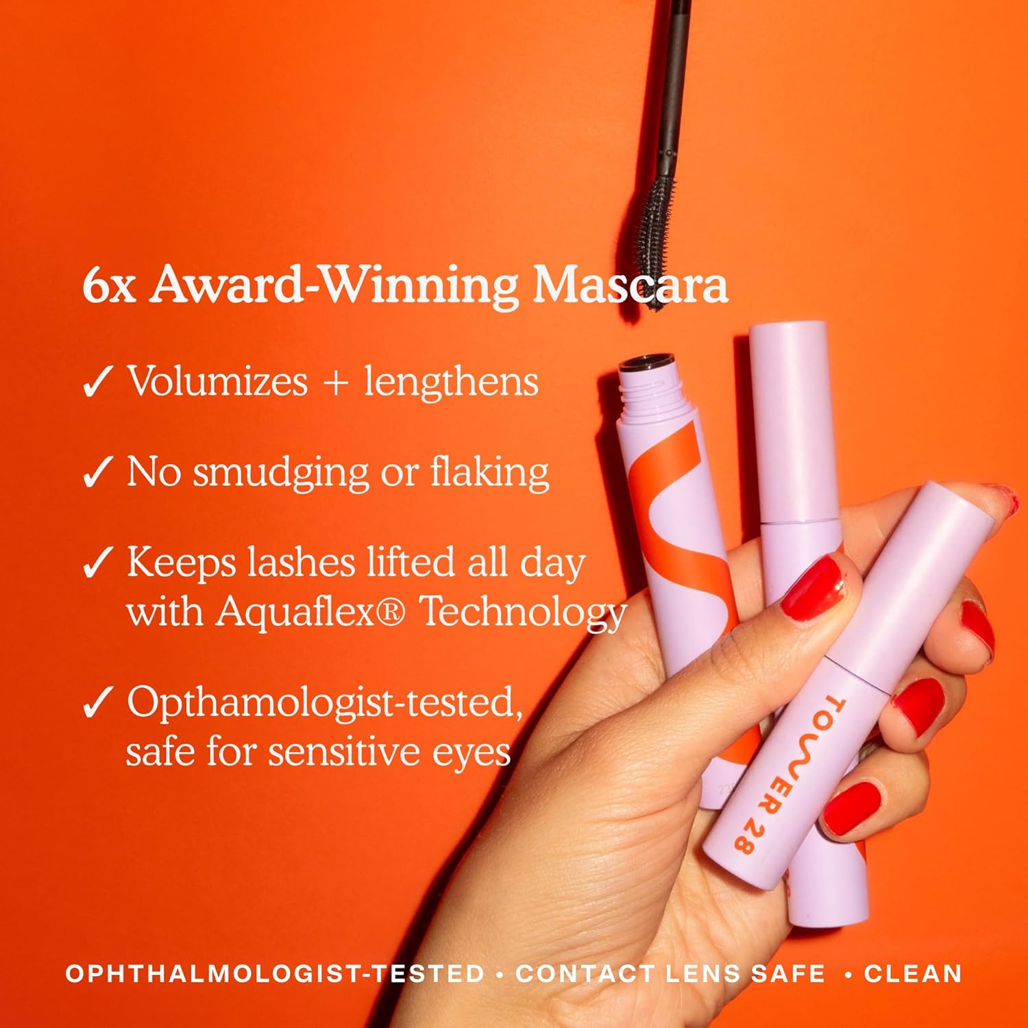 Tower 28 MakeWaves Vegan Black Mascara - Volumizing & Lengthening Mascara for Sensitive Eyes - With Aquaflex Technology for Humidity-Proof Lift - Hypoallergenic Eye Makeup - Jet (0.29 oz) - Image 3