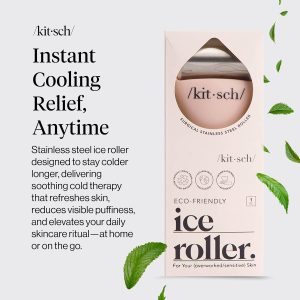 Kitsch Ice Roller for Face – Stainless Steel Ice Face Roller to Reduce Puffiness, Redness & Headaches – Cooling Facial Roller for Skin Care, Irritation Relief & Spa-Like Experience at Home-Pink