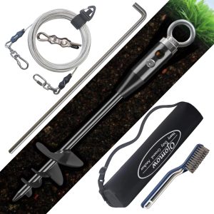 18" Heavy Duty Dog Tie Out Stake for Cable & Leash & Chain & Yard & Outside & Beach, Ground Stakes or Anchor for Large Dog Runner & Lead for Yard, Dog Camping Essentials (Stake+50FT Cable)