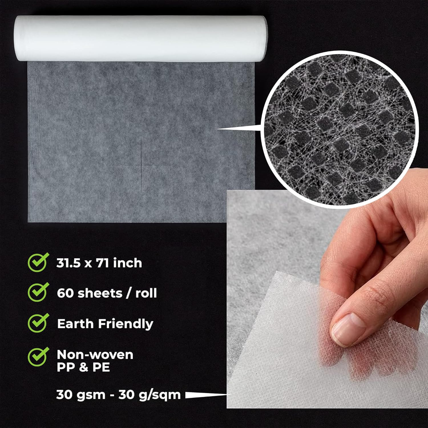 Disposable Massage Bed Cover - 60 Sheets Per Roll, Non-woven Material - Ideal for Spa, Tattoo, Waxing - No Crinkle Table Sheets - 31.5 x 71 Inches (2 Rolls) - Image 2