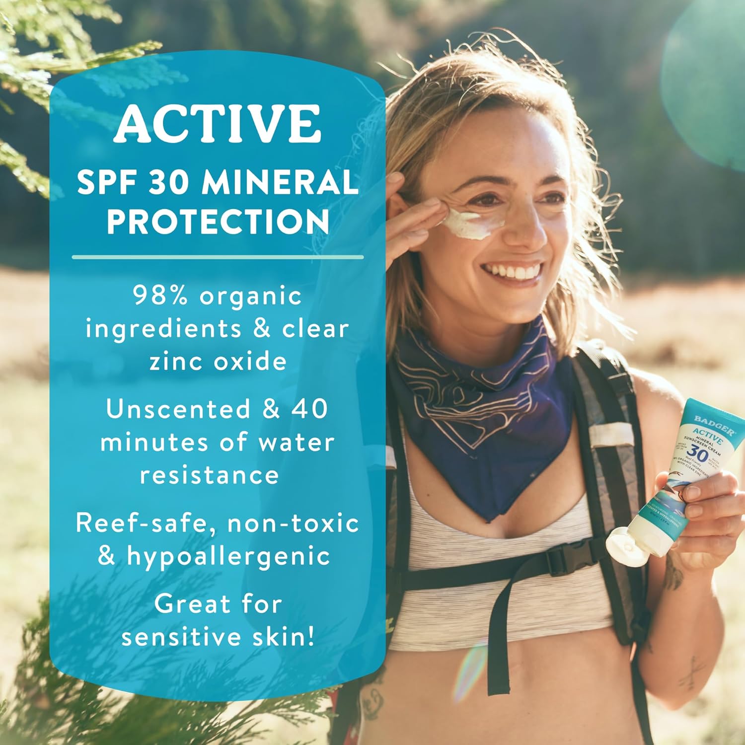 Badger Mineral Sunscreen Cream SPF 30, Zinc Oxide Sun Care, 98% Organic, Reef Safe, Water Resistant, Unscented Face and Body Sunscreen Travel Size, 2.9 fl oz - Image 3