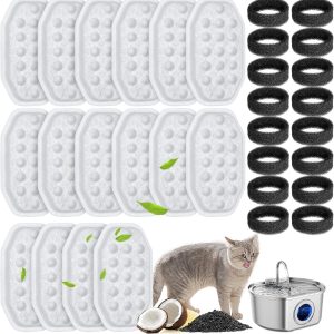 32 Pcs Cat Fountain Filters Replacement & Pre-Filter Sponges for 108oz Stainless Steel Pet Water Fountain with Water Level Window