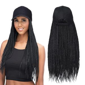 Hat Wig for Women Baseball Cap with Black Braids Hair Attached Synthetic Box Braided Wig Hat Adjustable Black Cap with 18inch Long Braiding Wigs for Daily Outdoor Use