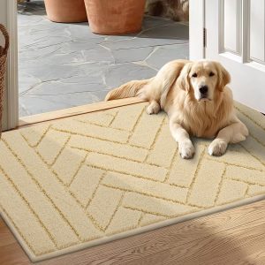 Tindbea Dog Mat for Mud Paws,Absorbs Moisture Dirt Non-Slip Washable Mud Mat for Dogs,Soft Rubber Backing Front Inside Pet Rug for Entryway, Dog Paws, Patio(20"x31.5",Beige)
