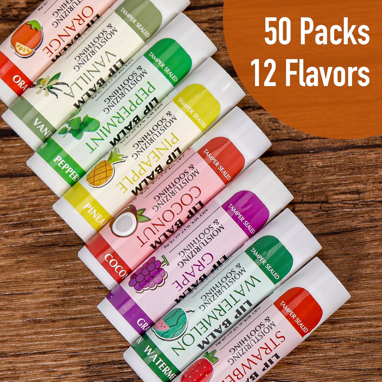 AZEN 50 Pack Lip Balm Bulk, Moisturizing Lip Balms for dry cracked lips, Mothers Day Gifts Easter Basket Stuffers - 12 Flavors - Image 2