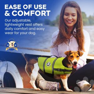 Dog Life Jacket - Swimming Vest for Dogs, Adjustable, Reflective, Comfortable, Multiple Colors, Patterns, XX-Small to Extra Large Dog Swim Vest with Handle (Neon Yellow, Medium)