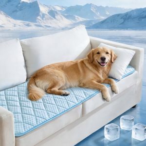 PPOLCA Waterproof Cooling Couch Protector for Dogs - Q-MAX>0.5, Thin Memory Foam Kennel Dog Crate Bed, Portable Non-Slip & Machine Washable Dog Pad for Indoor & Outdoor 28x83, Light Blue