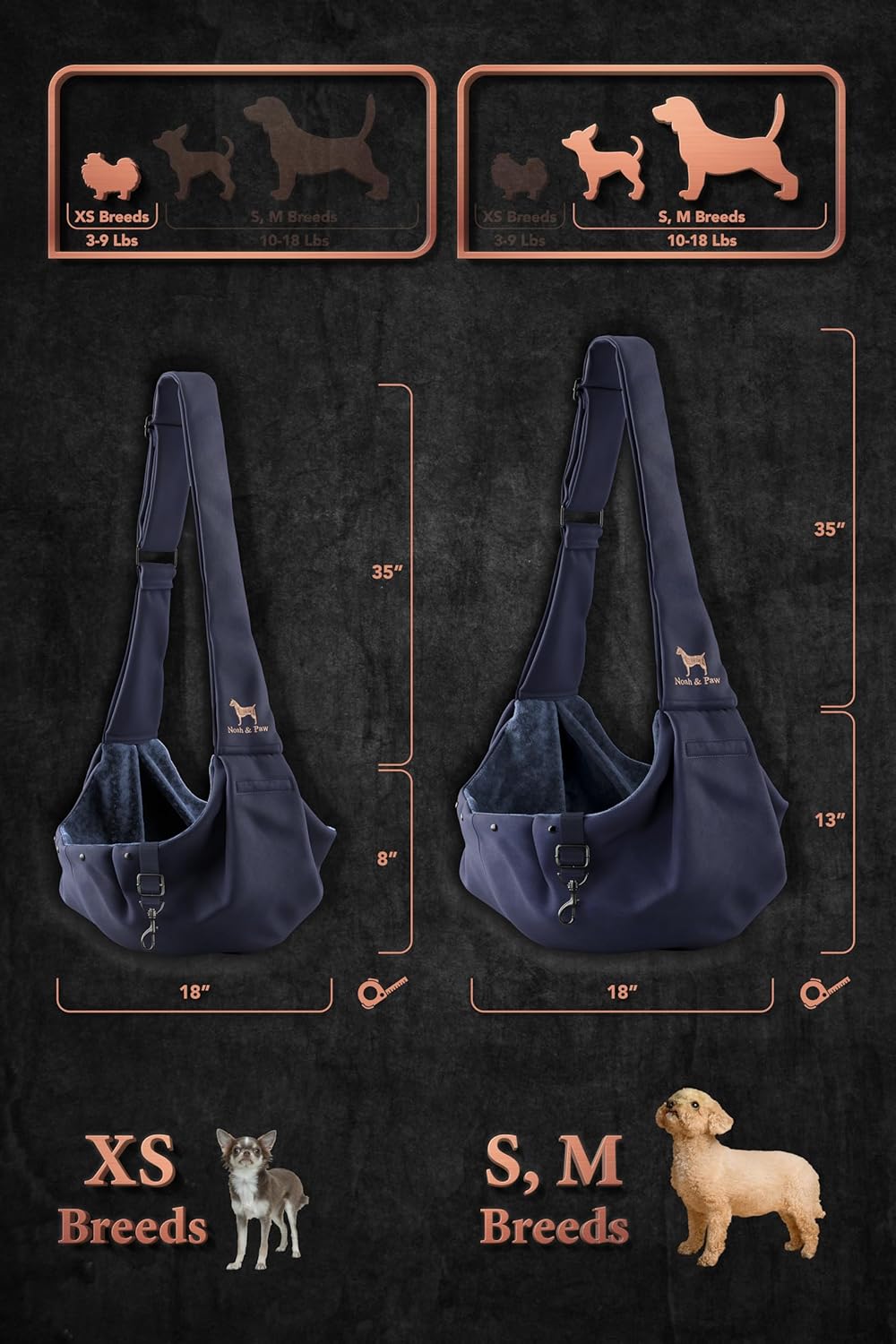 Noah & Paw Dog Sling Carrier for Small Dogs 5-18lb, Dog Sling for Small Dogs and Cats, Dog Carrier with Adjustable Padded Strap, Premium Twill, Lined with Fur, Double Safety Feature, Machine Washable - Image 2