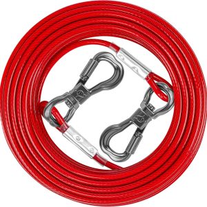 XiaZ Dog Tie Out Cable, Dog Leads for Yard 8/10/15/20/30/50 Feet, Heavy Duty Pet Runner Tether Chain Outside for Small Medium Large Dogs Up to 120 LBS (50 FT, Red)