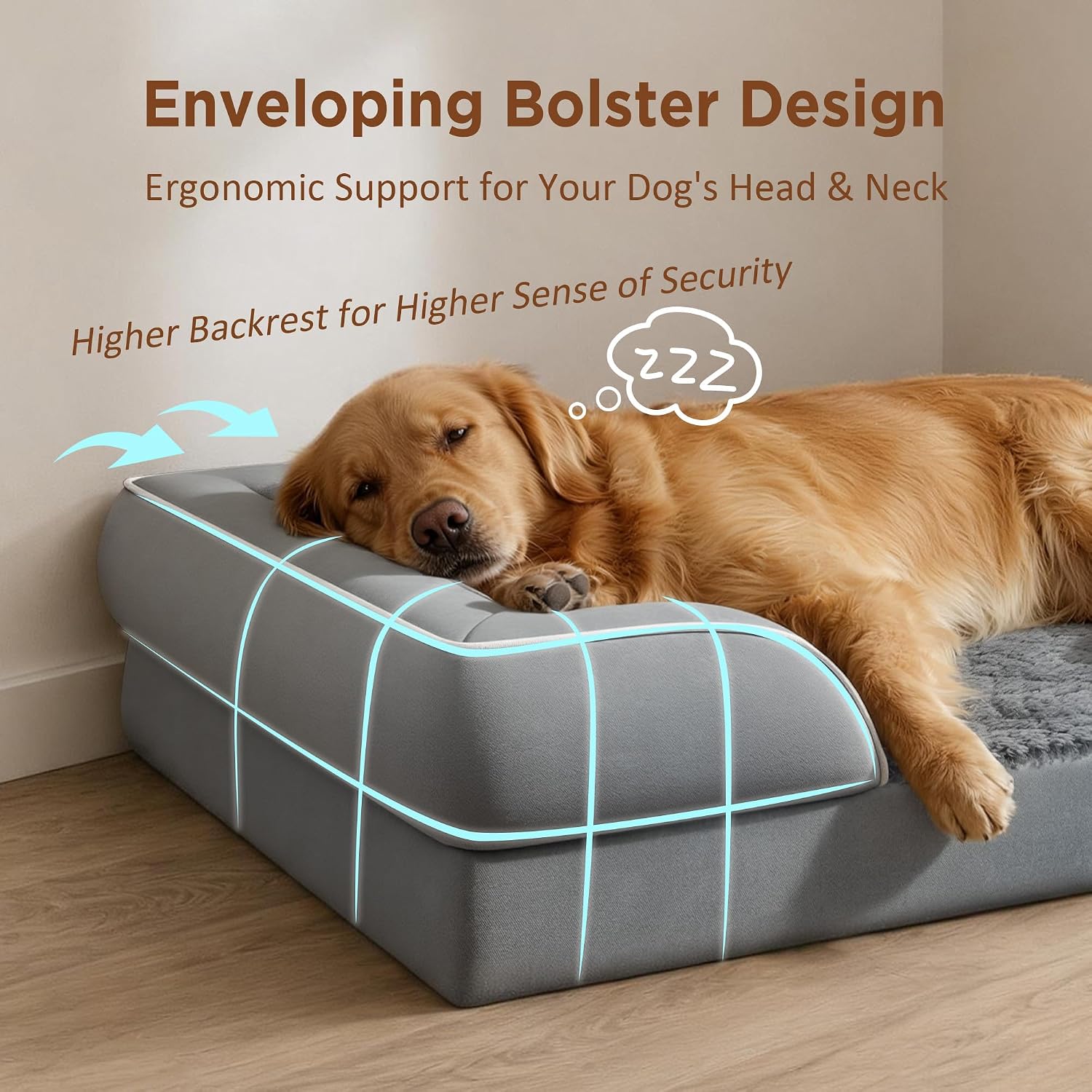 Comfort Expression Orthopedic Dog Bed for Extra Large Dogs with Bolster | Waterproof Dog Couch Bed with Washable Cover & Non-Slip Bottom, Supportive Egg Crate Foam XL Pet Bed, 45x35 Inch - Image 3