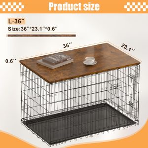 Piskyet Dog Crate Topper Wood Countertop for 48 42 36 30 24 inch Dog Cage, Dog Crate Cover,Dog Kennel Topper(Crate Not Include) (Rustic Brown, for 36 Inch Crate)