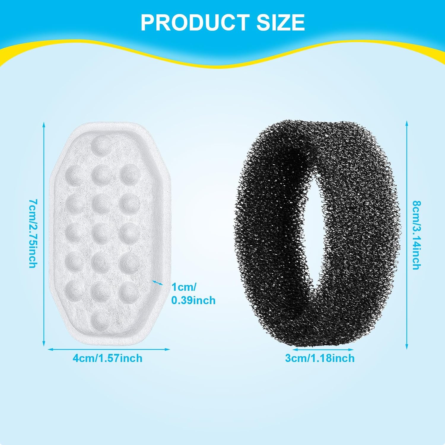 32 Pcs Cat Fountain Filters Replacement & Pre-Filter Sponges for 108oz Stainless Steel Pet Water Fountain with Water Level Window - Image 2