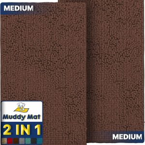 Muddy Mat® 2-Piece Brown Medium 30"X19" AS-SEEN-ON-TV Highly Absorbent Microfiber Door Mat, Bath Mat and Pet Rug, Non Slip Thick Washable Soft Chenille for Kitchen Bathroom Bedroom Indoor and Outdoor