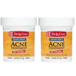 De La Cruz 10% Sulfur Ointment Cystic Acne Spot Treatment for Face & Body Skin Care Face Mask & Blackhead Remover, Treatment for Hormonal Acne 2.6 oz, 2 Pack