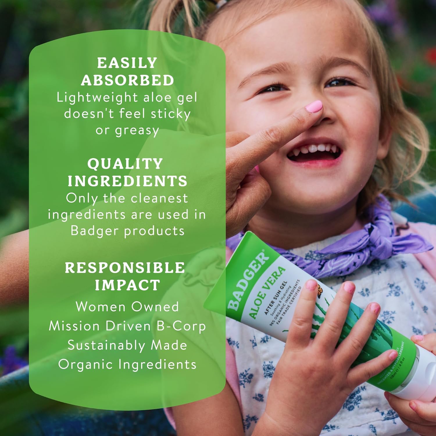 Badger Organic Aloe Vera Gel for Face & Body, 96% Pure Unscented Organic Aloe Gel for Cooling, Soothing, Non-Sticky Sunburn Relief, Vegan, Fair Trade & Hypoallergenic, 4 fl oz, 2-Pack - Image 3