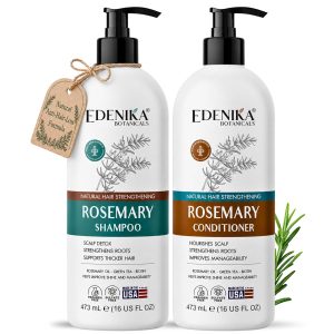Edenika Botanicals Rosemary Oil Shampoo & Conditioner Set with Biotin & Spirulina for Thinning Hair, Anti-Hair Loss & Strengthening Botanical Formula, Women & Men, Sulfate-Free