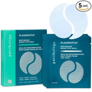 Patchology FlashPatch Night Eye Patches for Puffy Eyes & Dark Circles | 5pk | Puffiness & Anti Wrinkle Patches Nonslip Grip-Tech | Hydrating Eye Masks for a Radiant Look | Retinol, Squalane & Peptides