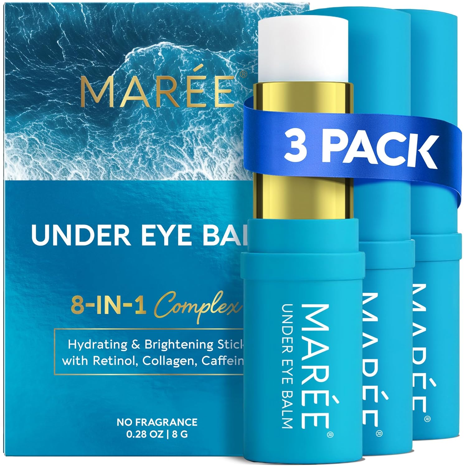 MAREE Under Eye Balm Stick Hydrating 3 PACK – Retinol Caffeine Under Eye Brightener Stick for Older Women – Collagen Undereye Cream for Dark Circles & Wrinkles – 0.28 Ounce, Blue - Image 2