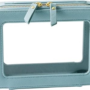 SANHECUN Toiletry bag waterproof cosmetic organizer with handle large opening for travelling (Blue)