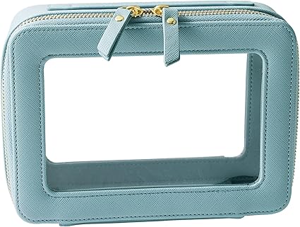 SANHECUN Toiletry bag waterproof cosmetic organizer with handle large opening for travelling (Blue)