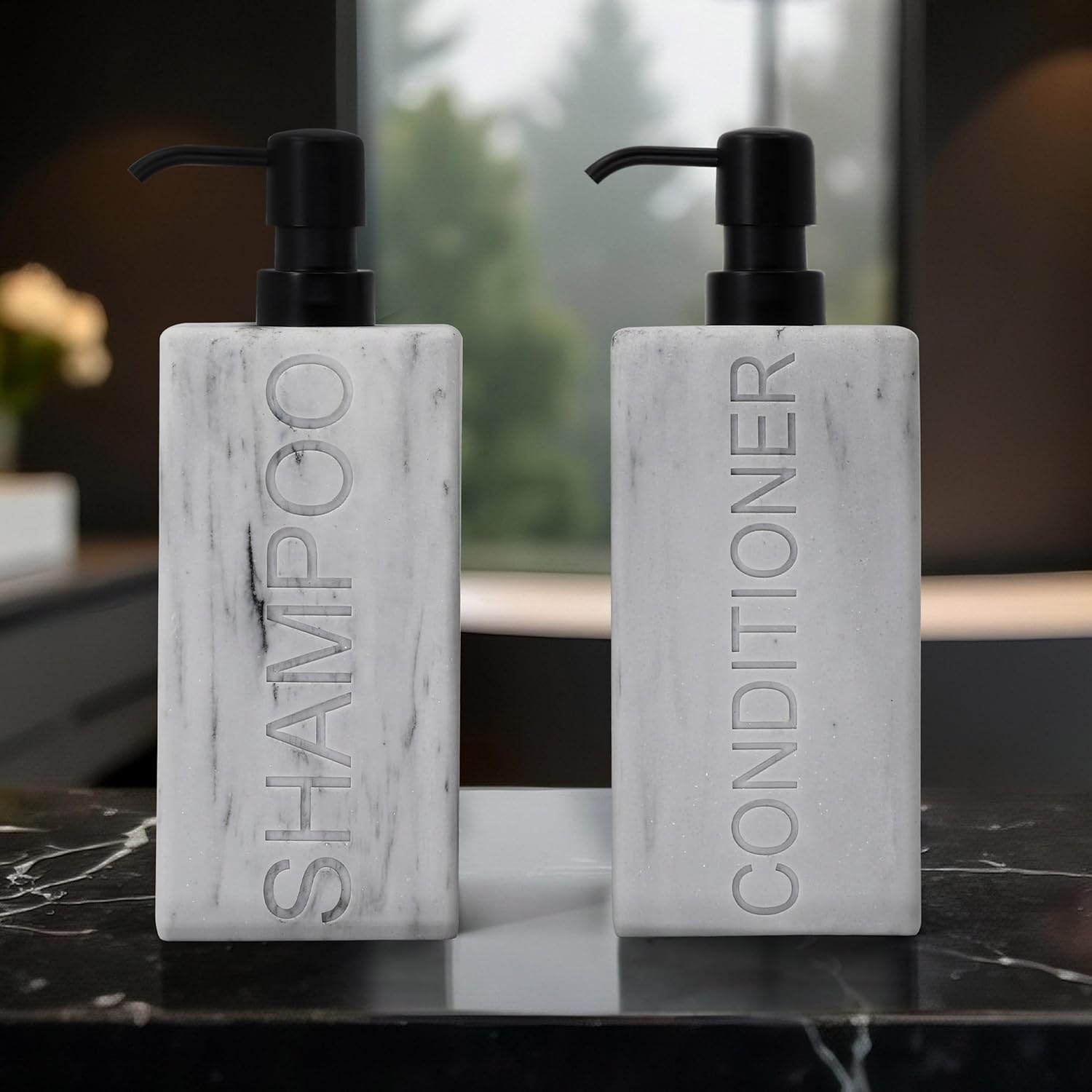 Rectangular Resin Dispenser Premium Bathroom Shampoo Conditioner Body Wash Bottle Modern Refillable Pump Design