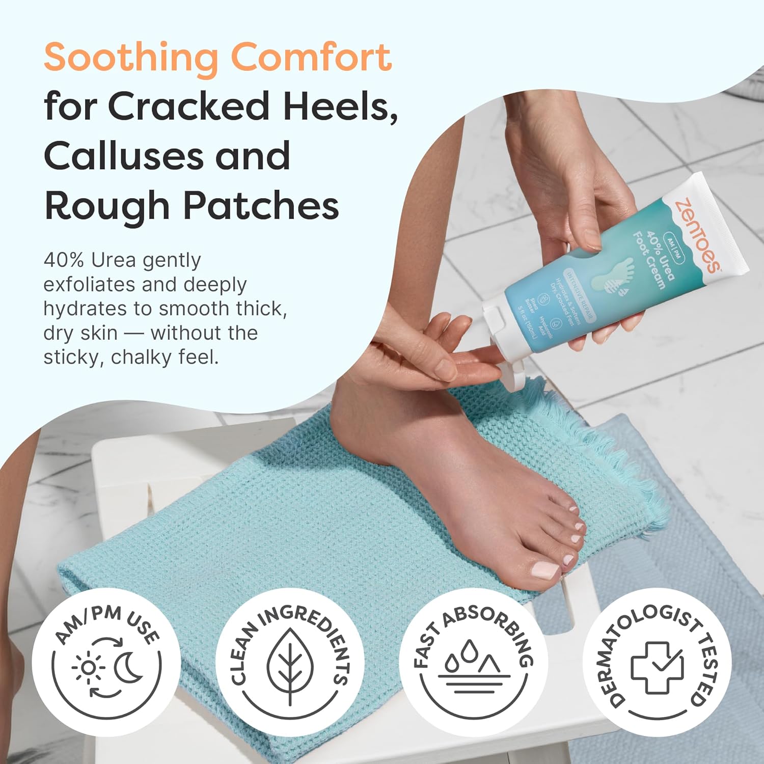 ZenToes Urea Foot Cream 40% | Softens Dry Cracked Heels, Calluses & Rough Skin | Gentle Exfoliating Cream with Lavender | 5oz, Pack of 2 - Image 2