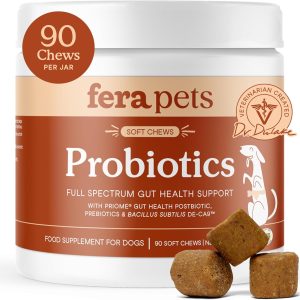 Fera Pets Probiotics for Dogs with Prebiotics & Postbiotics, 90 Chews | Full Spectrum Gut Health Support with Dog Probiotics for a Balanced Gut Microbiome and Enhanced Immune Health