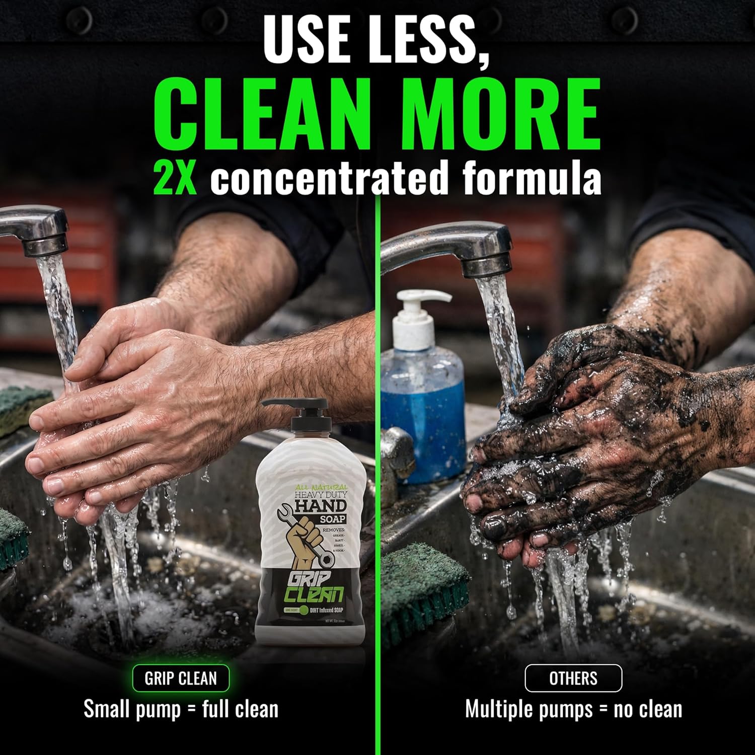 Grip Clean Heavy-Duty Hand Cleaner for Mechanics with Nail Brush - Moisturizing Coconut Oil Hand Cleaner Liquid Hand Soap with Stiff Bristle Nail Brush, Lime Scent - 32 Fl Oz Pump Top + Brush - Image 2