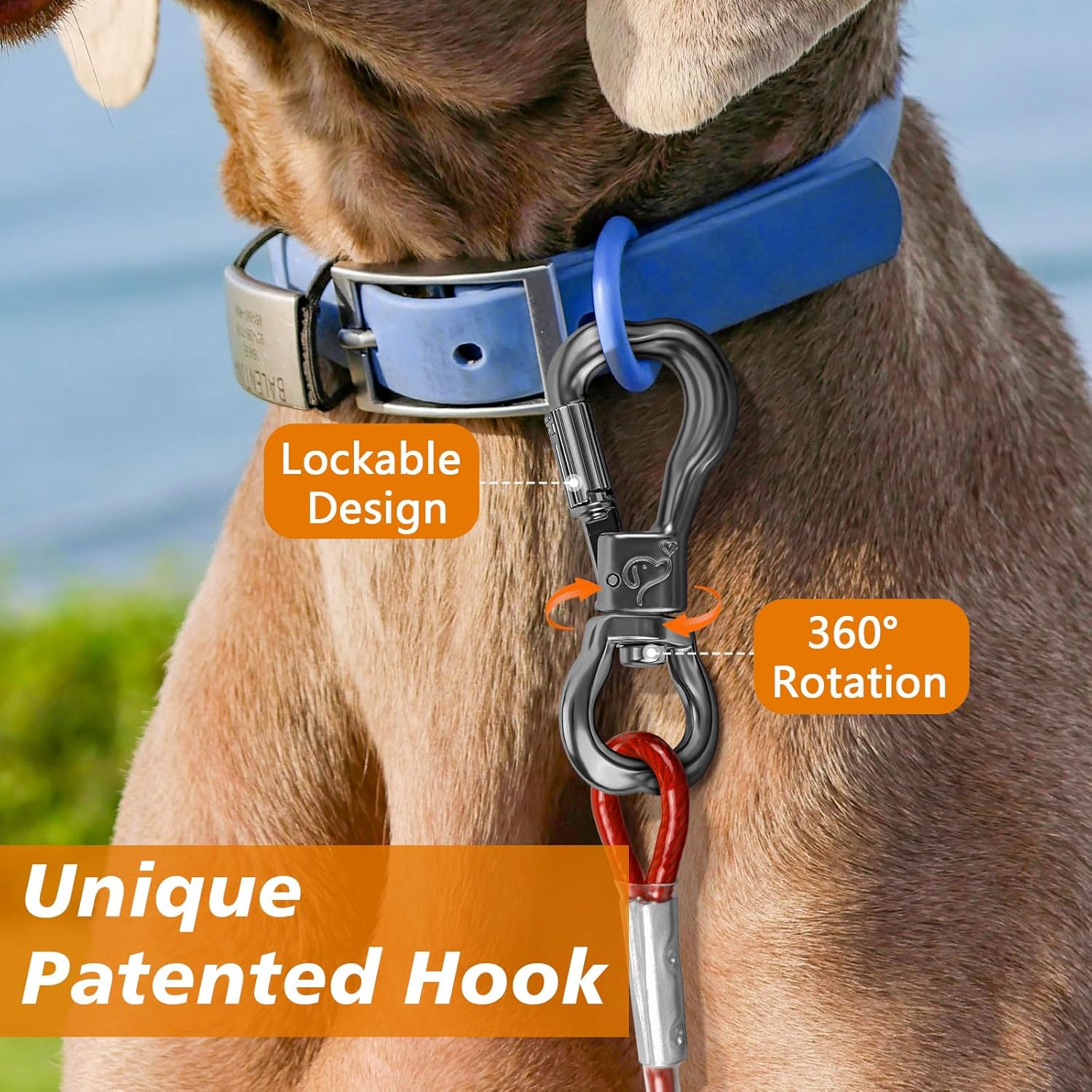 XiaZ Dog Tie Out Cable, Dog Leads for Yard 8/10/15/20/30/50 Feet, Heavy Duty Pet Runner Tether Chain Outside for Small Medium Large Dogs Up to 120 LBS (50 FT, Red) - Image 2