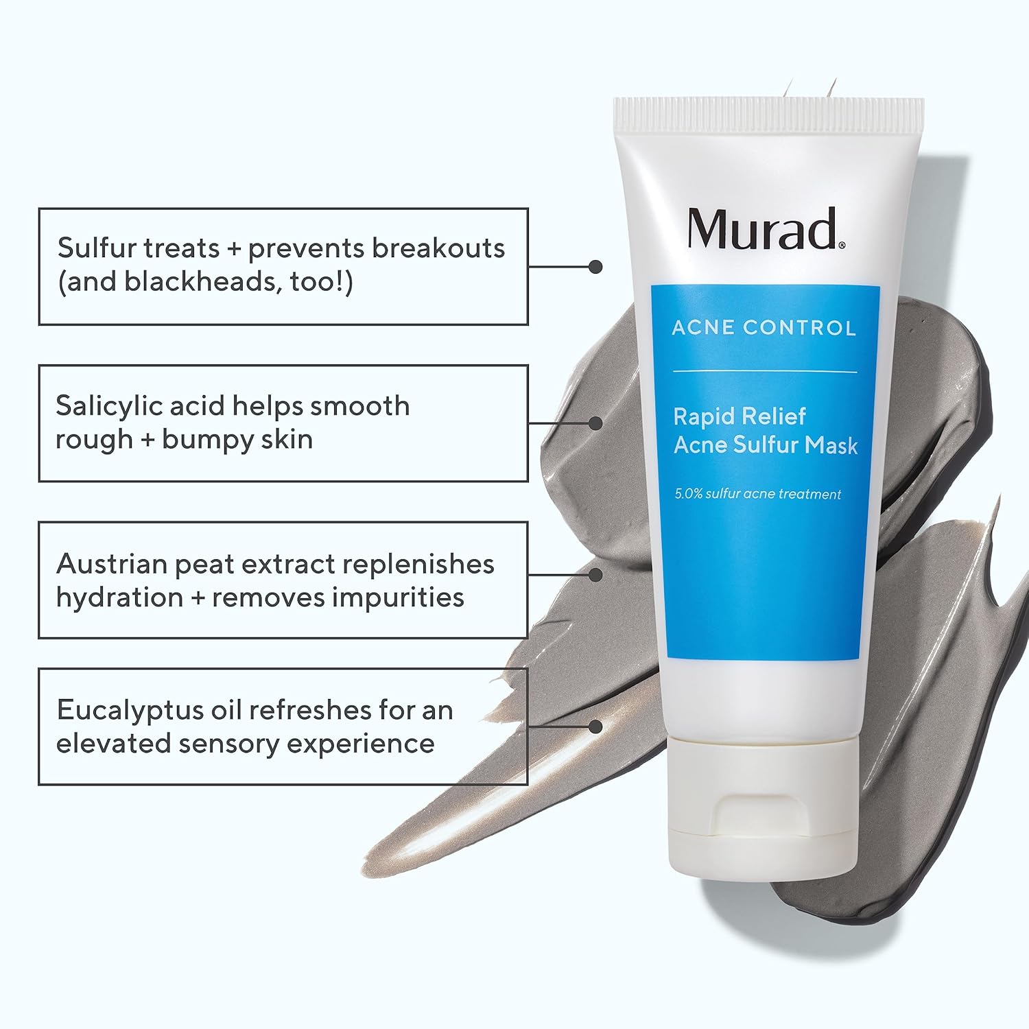 Murad Rapid Relief Acne Sulfur Mask – Clay Mask with Salicylic Acid, 5% Sulfur, and Austrian Peat Reduces Oil, Minimizes Breakouts, Reduces Pimple Size, and Unclogs Pores – 2.5 Fl Oz - Image 3