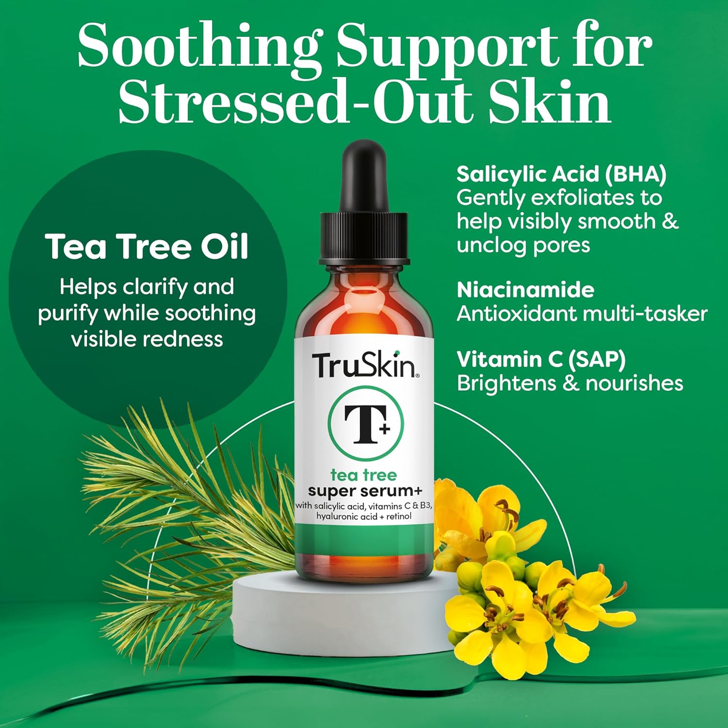 TruSkin Tea Tree Oil Acne Treatment Serum for Face - Salicylic Acid, Niacinamide, Vitamin C & Retinol - Clarifying Super Facial Serum for Acne-Prone Skin & Pores, 2 Oz - Image 3