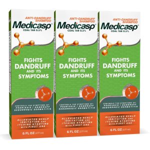 Medicasp Coal Tar Anti-Dandruff Shampoo, Alleviates Symptoms from 1st Wash, Treats Psoriasis, Seborrheic Dermatitis & Itchy Dry Scalp, Fights the Root Cause of Dandruff, Flakes Shampoo, 6 fl oz-3 Pack