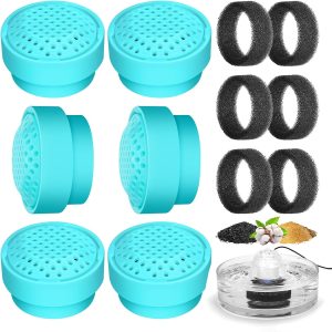 6 Packs Cat Fountain Filters & 6 Sponge Sets-Compatible with Cepheus 2.7L Glass Pet Fountain