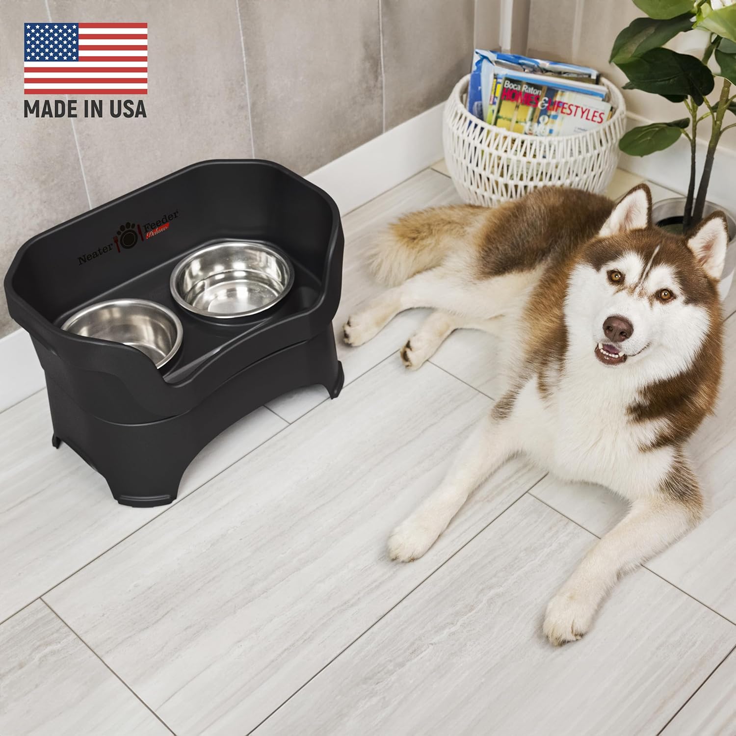 Neater Pet Brands Neater Feeder Deluxe Mess Proof Dog Bowls Elevated for Large Dogs Over 40 lbs, Made in USA, No Spill Raised Dog Food Bowl Stand Feeding Station, Food and Water Bowl Set, Black - Image 2