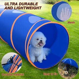 10FT Dog Agility Tunnel - Tear-Resistant Oxford Cloth Training Tunnel for All Breeds, Indoor/Outdoor Use with 4 Stakes & Carry Bag(Blue+Orange)