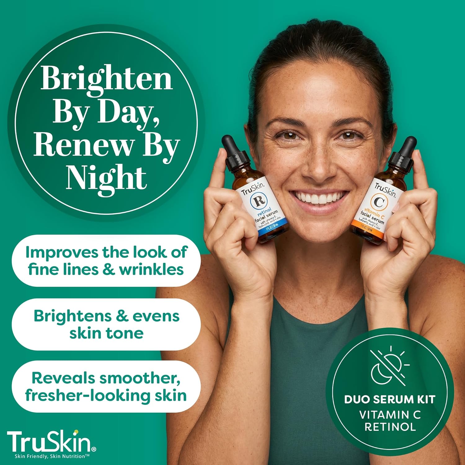 TruSkin Face Serum Duo - Vitamin C Serum & Retinol Serum for Face - AM & PM Anti Aging Skincare Routine - Brightening & Smoothing Facial Serums, 1 fl oz Each - Image 2