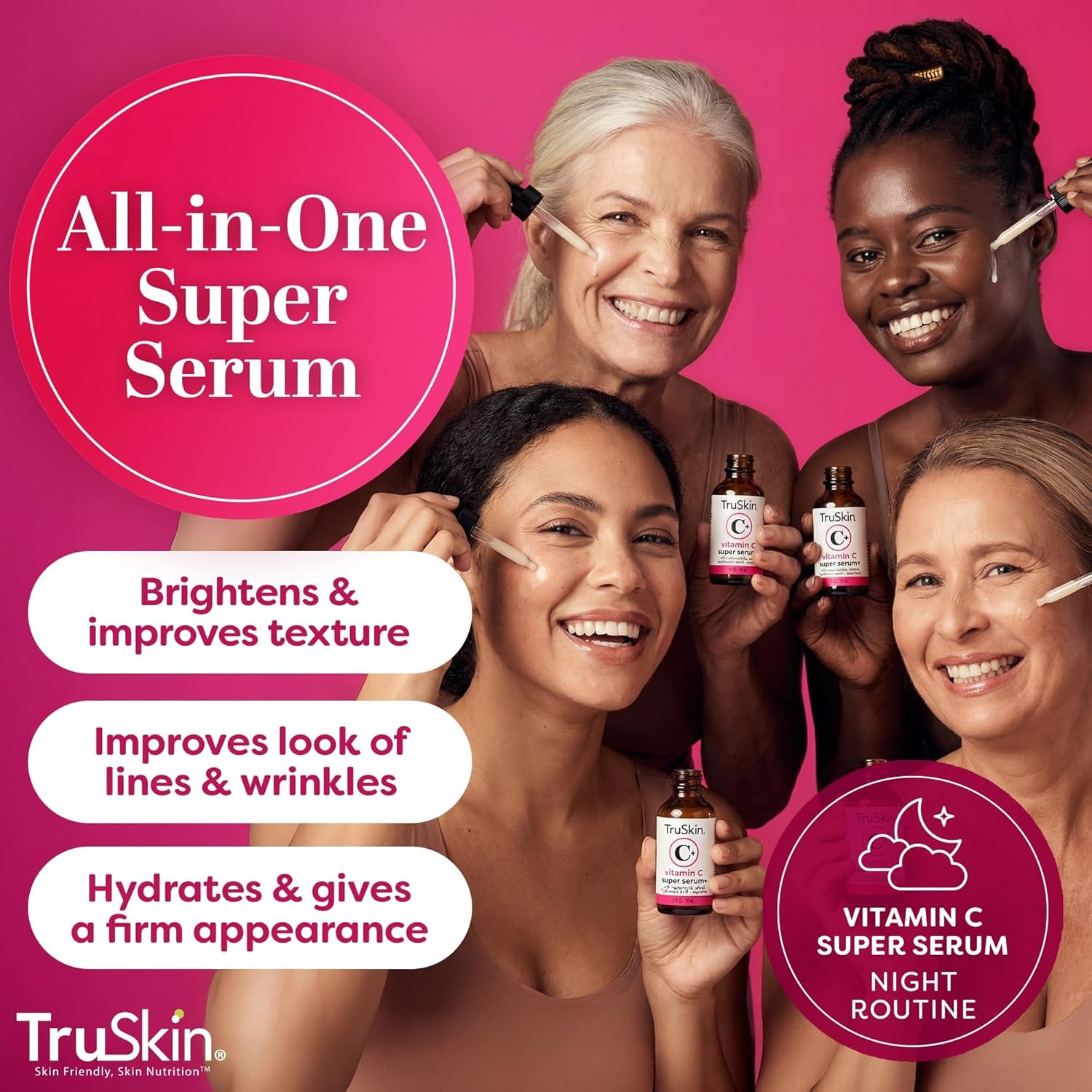 TruSkin Vitamin C Super Serum for Face - Five Skin Benefits in One Serum with Vitamin C, Retinol, Niacinamide, Hyaluronic Acid & Squalane - Brighten, Firm & Smooth the Look of Skin, 2 Fl Oz - Image 2