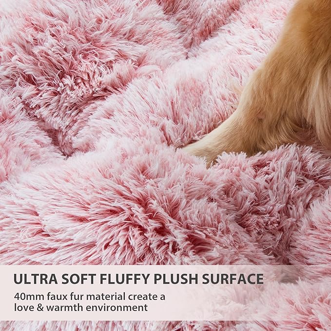 BFPETHOME Dog Beds for Large Dogs, Plush Dog Crate Bed Fluffy Cozy Kennel Pad for Sleeping &Ease Anxiety, Washable Pet Mats with Anti-Slip Bottom for Large Dogs, Pink - Image 3