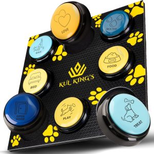 KUL KING'S Waterproof & Non-Slip Dog Talking Buttons - 8 Recordable Buttons with Special Training Mat & Guide, Batteries, Stickers - Talking Dog Buttons for Communication