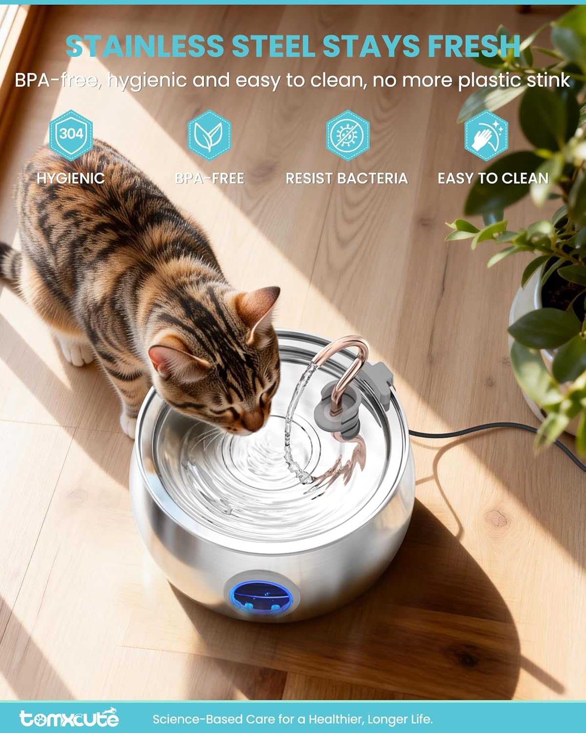 Tomxcute Cat Water Fountain - 4.0L/135oz Gooseneck Copper Stainless Steel Cat Water Fountains for Cats Indoor - Kitty Cat Fountains for Drinking Spout - Comes with 3 Replacement Filters - Image 2